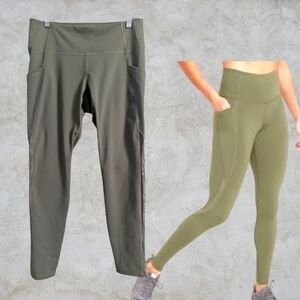 🌈Old Navy Active Go Dry Mid Rise Mesh Panel Pocket Leggings Dark Olive Size L